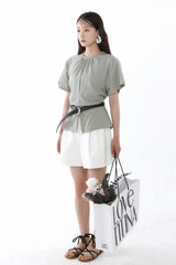 SHIRRED ROUND TOP_SMOKE GREEN