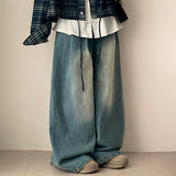 Flex waist string two-pin tuck snap wide denim pants