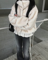 High neck fur crop jacket