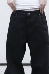[unisex] coated black wide pants