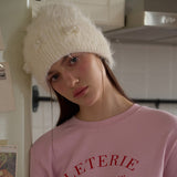 Pearl Ribbon Furry Knit Beanie