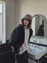 Dets two way velvet hoodie zip-up