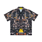 [UNISEX] Automobile Parts Camp-Collar Printed Shirt (Black)