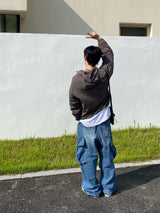 Washing diagonal balloon cargo denim pants 2C