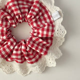 RED CHECK LACE SCRUNCHIE