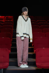 CABLE V NECK CRICKET KNIT / IVORY