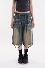 Starry night cut-out bermuda denim pants