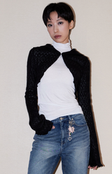 Wool Bolero Hoodie Cardigan_Black