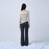 LOW-RISE TWO BUTTON BOOTS CUT PANTS (CHARCOAL)