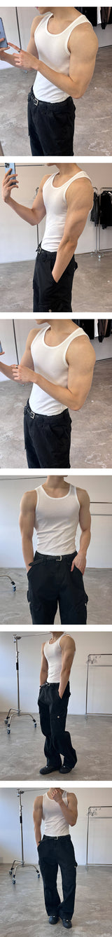 [MUSCLE FIT] ダイアリーベーシックスリーブレス(4color)