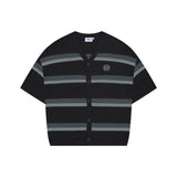 XTK144 Preppy Stripe Short Sleeve Knit Cardigan (BLACK)
