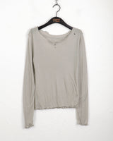 Nowell ハートカッティングシースルーテンセルウェーブUネック長袖Tシャツ