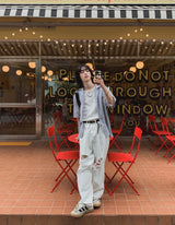 White Vintage Damaged Pants