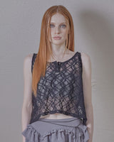 ethnic lace hoodie sleeveless / black