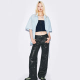 Eco Leather Semi-boots cut pants [black]
