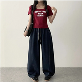 リーミングウエストバンディングカラステッチハドルチャランデニムワイドパンツ