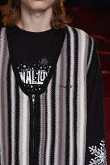 STRIPE ZIP KNIT VEST / BLACK