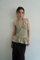 Gingham halter blouse_khaki