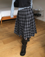 [ORIGINAL] Buckle Check Midi Pleated Skirt