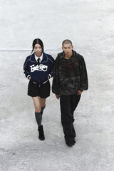 (W) CROP BIG LOGO PIPING BLUESON - NAVY