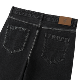 Grain Curved Seam Washed Denim Pants - BLACK
