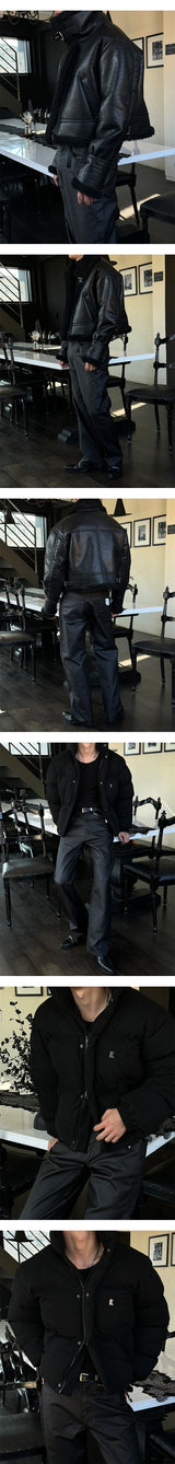 [Unisex] Coating leather wide pants