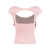 Elin Backhole Ribbon Slim Top
