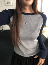 Dutz Raglan Color Matching Slim Fit Long Sleeve Knit