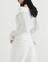 Off-Shoulder Ribbed Slit Cardigan