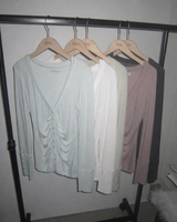 Hir Sleeve Button Shirring V-Neck Cardigan