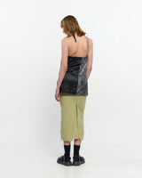 Shirring Layered Slit Skirt _ OLIVE GREEN