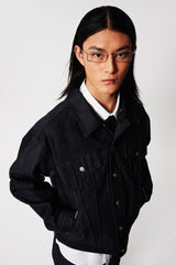Zipper Trucker Denim Jacket (Deep Blue)