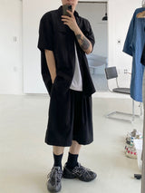 Two tuck wide banding half pants 2C