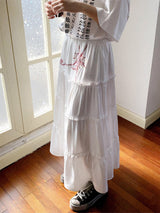 Loose pleated lace embroidered skirt