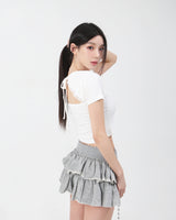 レースVネッククロップTシャツ White