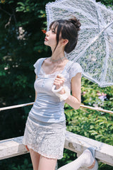[MADE] Zanne Nouvel Ribbon U-Neck Lace T (Wore by Fromis-9)