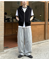 Crop Hooded Zip-up Vest Black