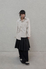 Lettering sleeve striped shirt - Beige