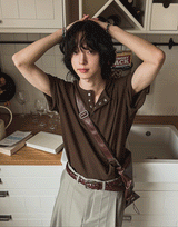 ルリンワッフルヘンリーネック半袖Tシャツ