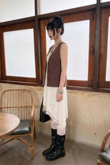 NATURAL LINEN BUTTON VEST (BROWN, BLACK 2COLORS!)