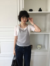 スリットシアーホルターネックスリーブレストップ (3color)