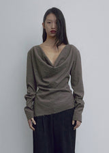 COWL NECK BLOUSE, DARK BROWN
