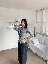 Rush Star Off-Shoulder Print Long-Sleeve Tee (4 Colors)