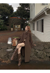 ダークブラウンウールハンドメイドロングコート