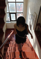 BLACK ROSE FLORAL MINI DRESS