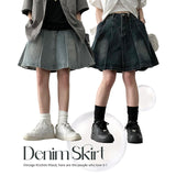 fluid washed pleats denim miniskirt