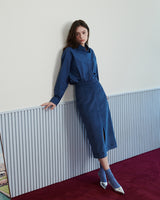 ORNAMENT PRINT CORDUROY SKIRT [NAVY]