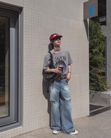 パームプリントクロップショートスリーブTシャツ