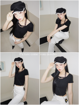 Black Layered Halterneck Strap Short Sleeve T-shirt