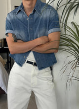 [MUSCLE FIT] Crop denim shirts(2color)